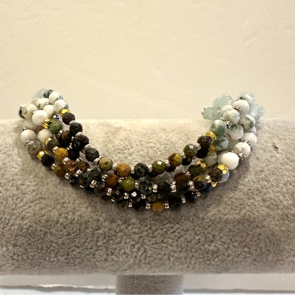Boho Bracelet multi-stone 5 strand w/ sliding adjustable closure -Genuine stones - Picture 6 of 15